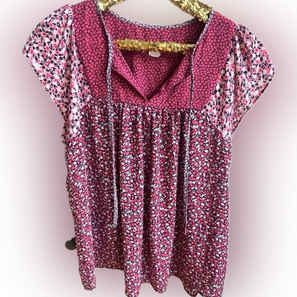 GAP Zen Y2K Flutter Sleeve Tie Front Floral Blouse Size‎ Large